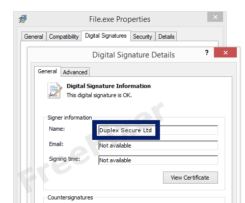 Screenshot of the Duplex Secure Ltd certificate